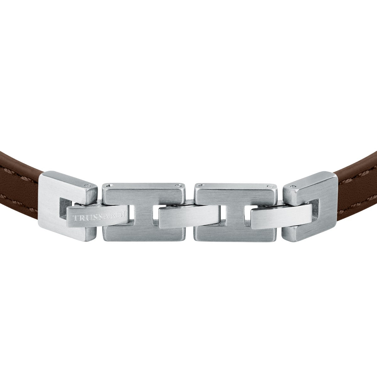 Bransoletka stalowa z brązową skórą - Trussardi T - Leather