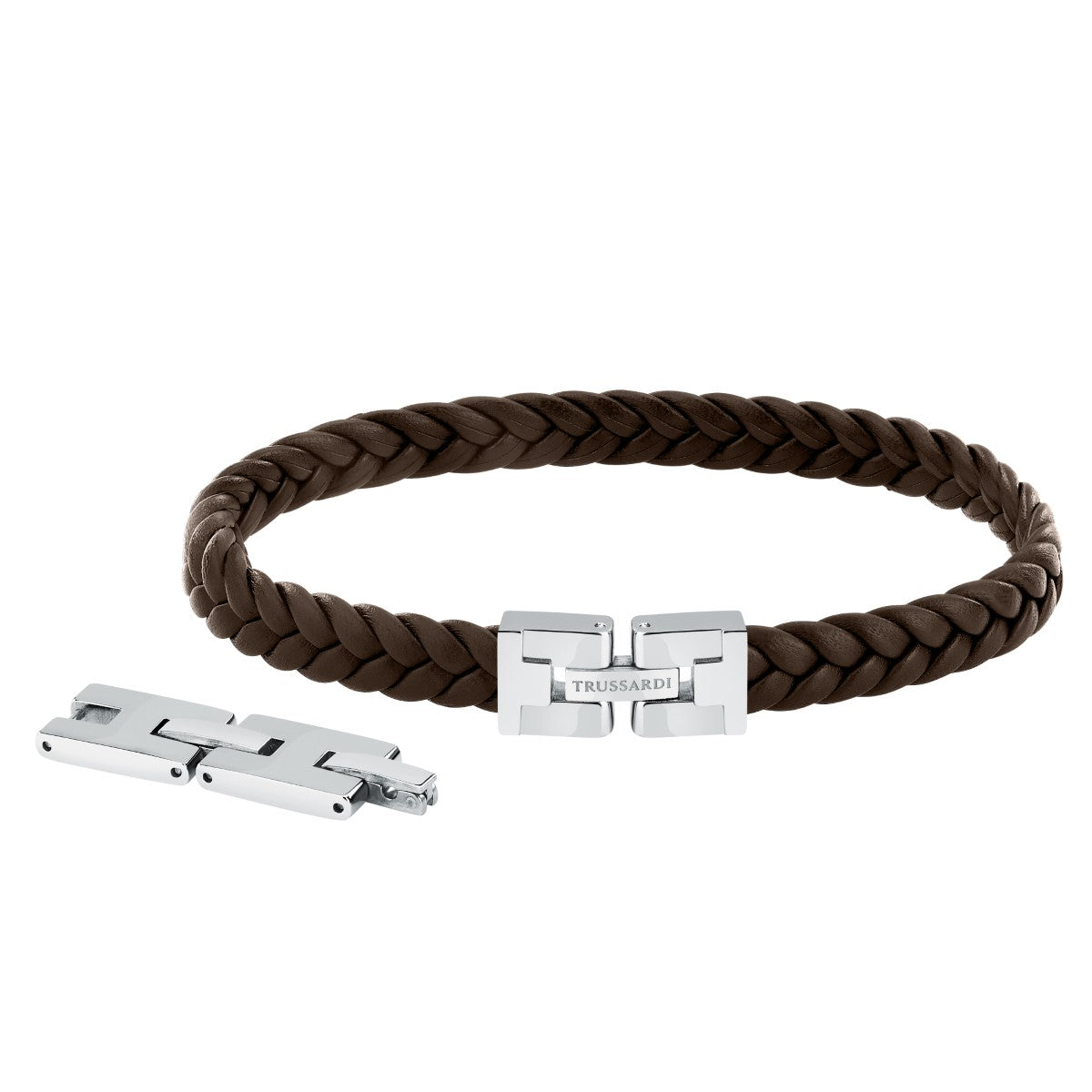 Bransoletka stalowa z brązową skórą - Trussardi T-Leather