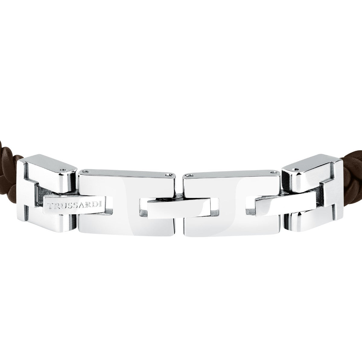 Bransoletka stalowa z brązową skórą - Trussardi T-Leather