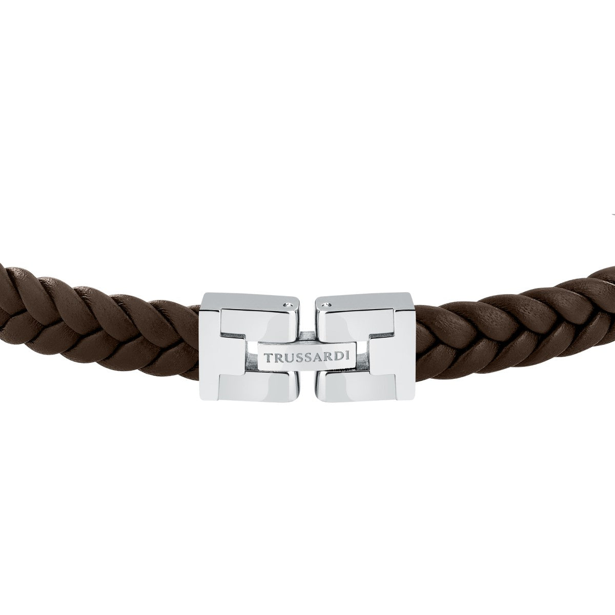 Bransoletka stalowa z brązową skórą - Trussardi T-Leather
