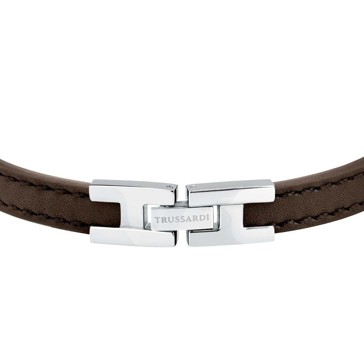 Bransoletka stalowa z brązową skórą - Trussardi - T-Leather