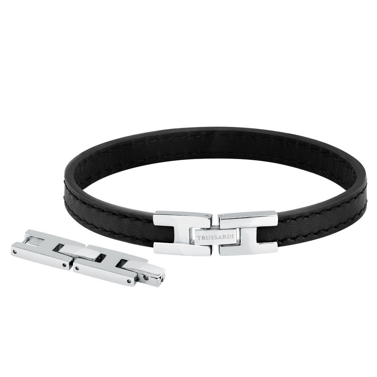 Bransoletka stalowa z czarną skórą - Trussardi T-Leather