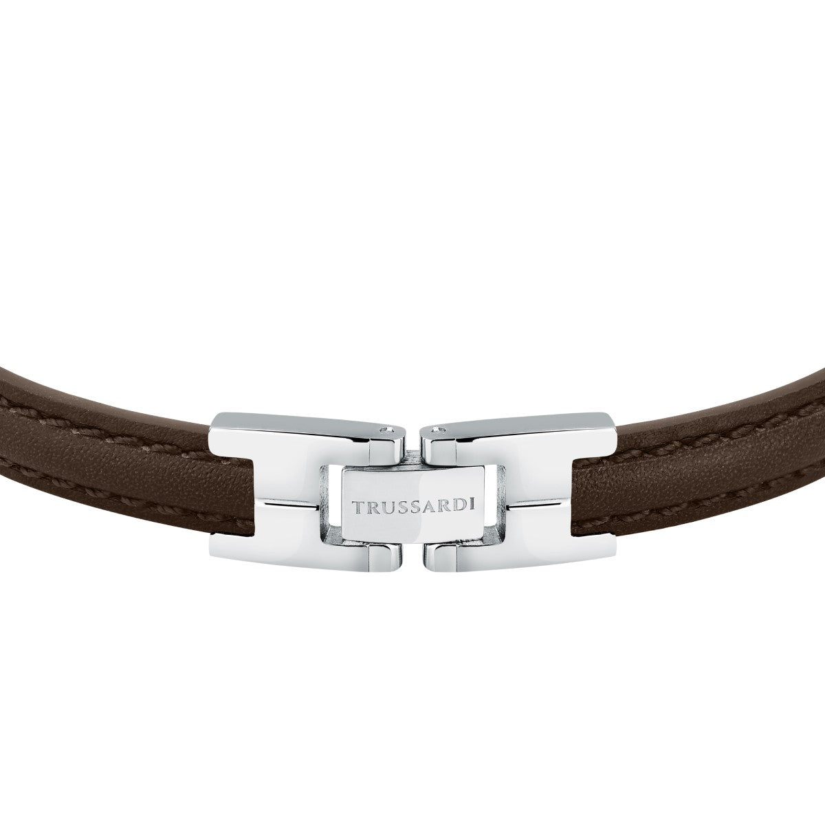 Bransoletka stalowa z brązową skórą - Trussardi T-Leather