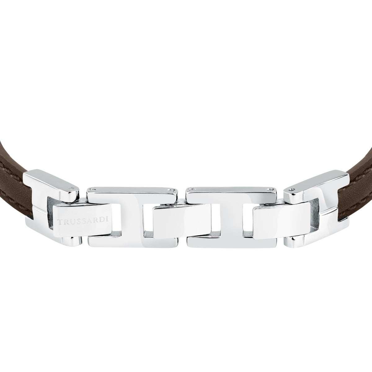 Bransoletka stalowa z brązową skórą - Trussardi T-Leather