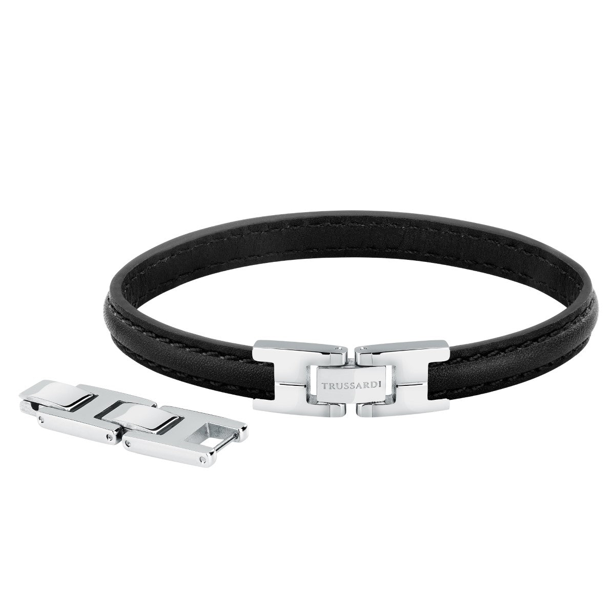 Bransoletka stalowa z czarną skórą - Trussardi T-Leather