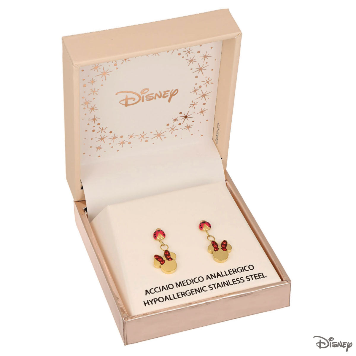 Kolczyki wiszące z czerwonymi cyrkoniami - kokardki - biedronka - Myszka Minnie - Disney
