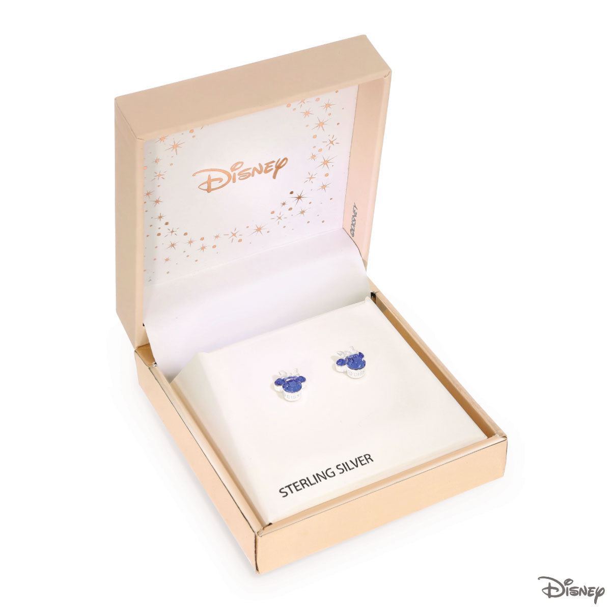 Kolczyki srebrne z niebieskimi cyrkoniami - Myszka Minnie - Disney