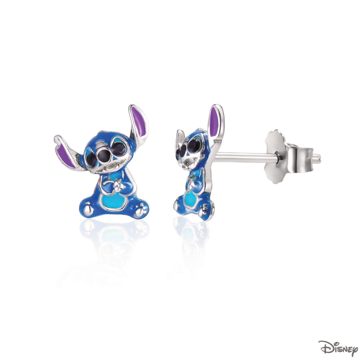 Kolczyki srebrne z niebieską emalią - Stitch - Disney - Verona