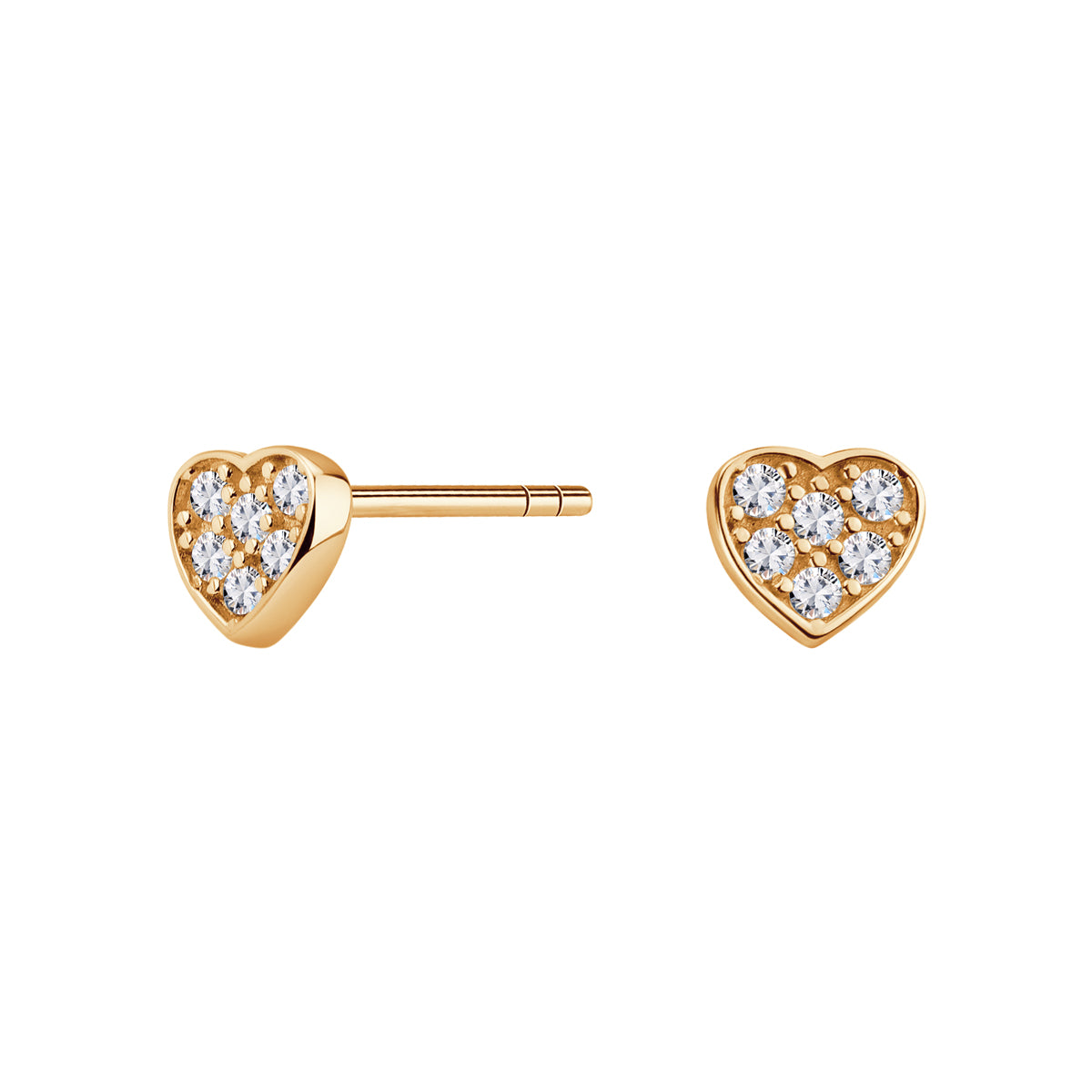 Kolczyki złote z bezbarwnymi cyrkoniami - serca