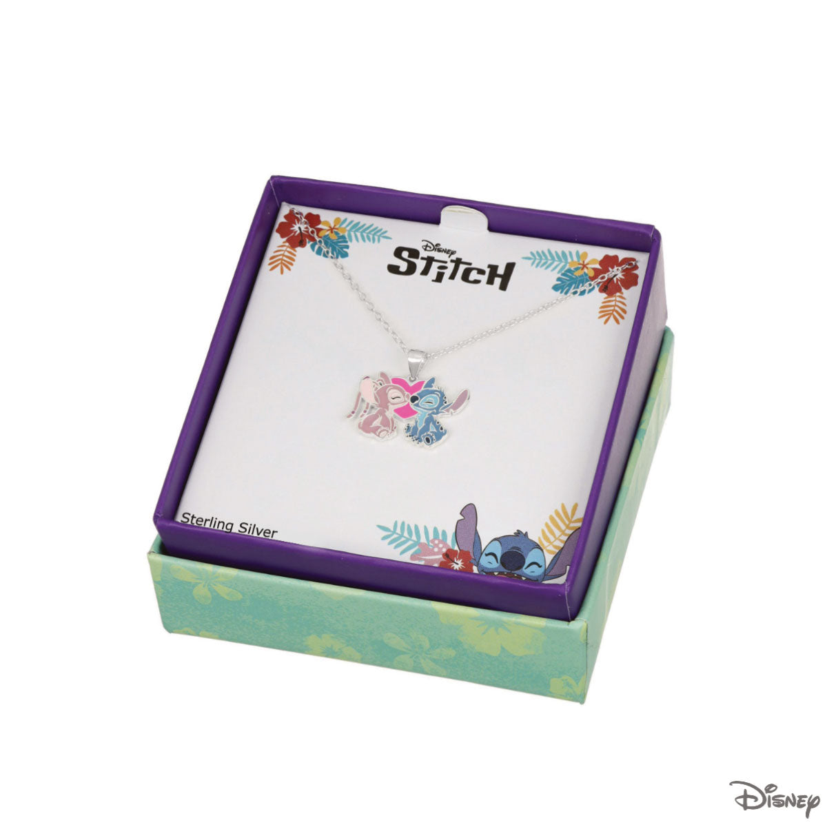 Naszyjnik srebrny z niebieską i różową emalią - Stitch - Disney - Verona