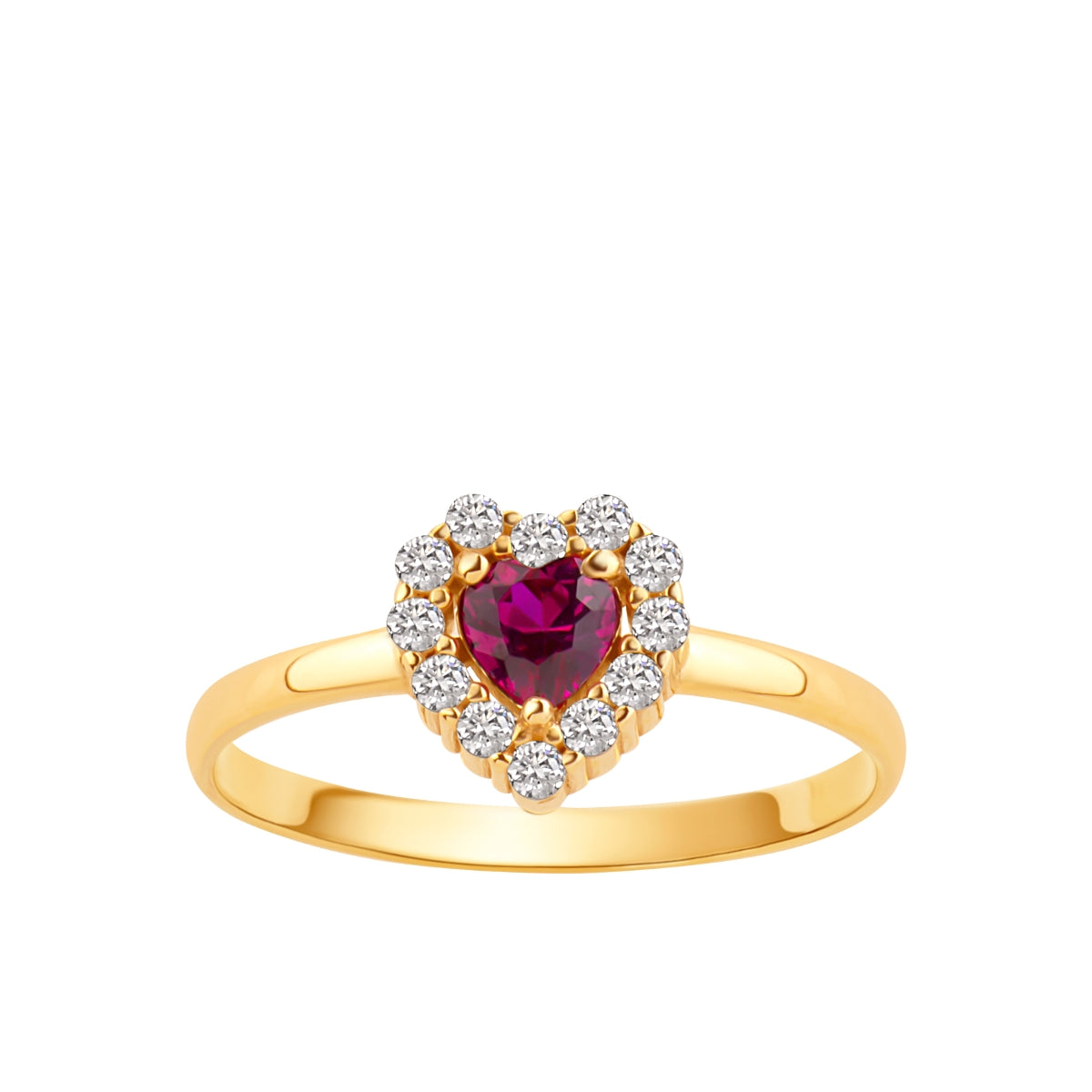 Pierścionek złoty z czerwoną cyrkonią - serce