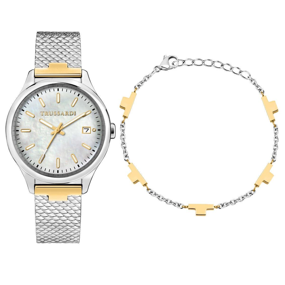 Zegarek na srebrnej bransolecie i bransoletka - komplet - Trussardi City Life White