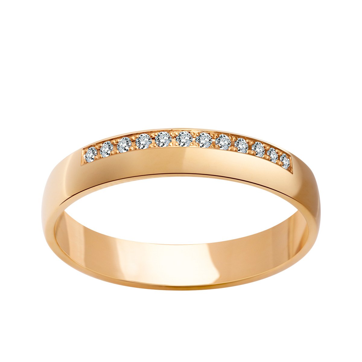 Obrączka ślubna z żółtego złota z diamentami - próba 585 - 4 mm