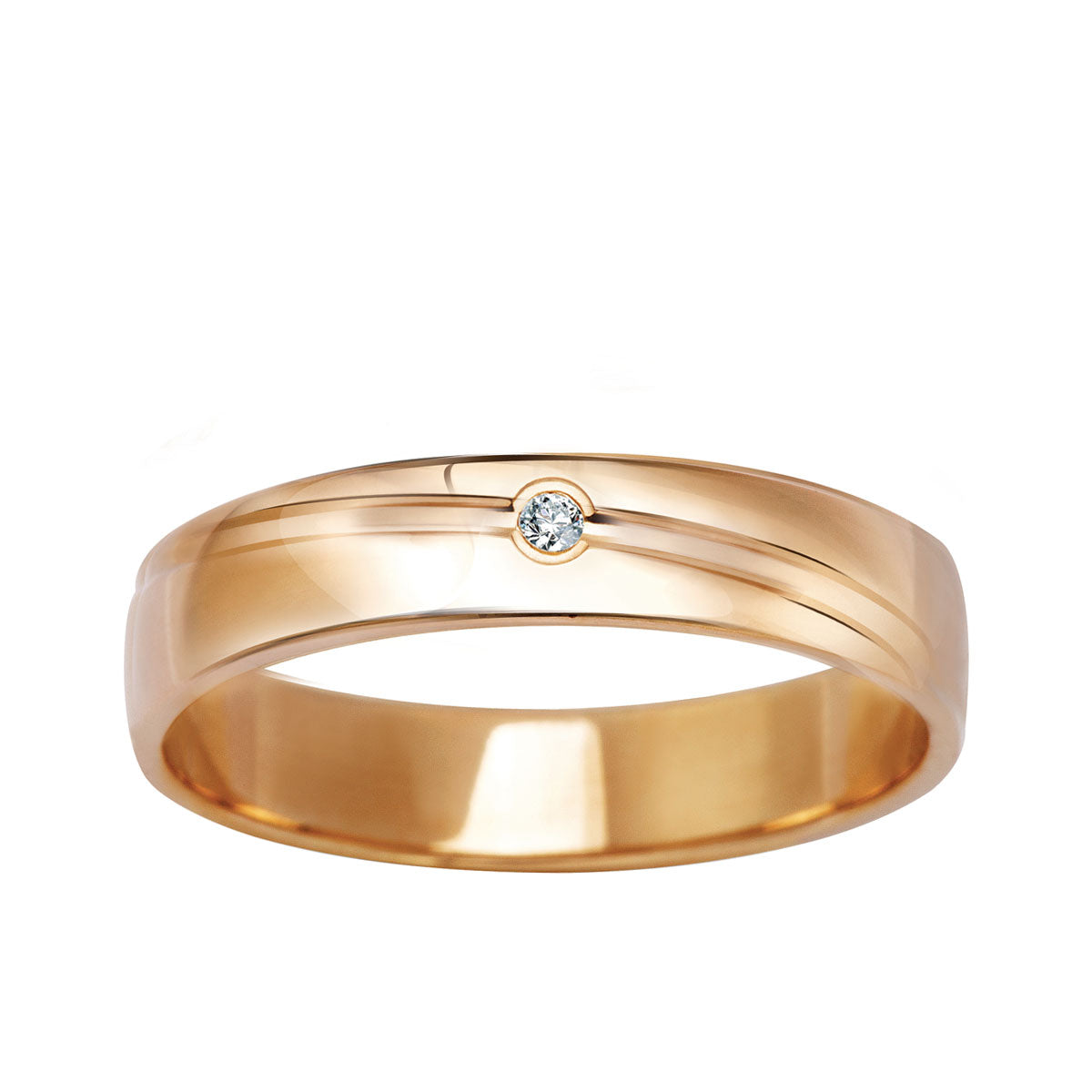 Obrączka ślubna z żółtego złota z diamentem - próba 585 - 4 mm