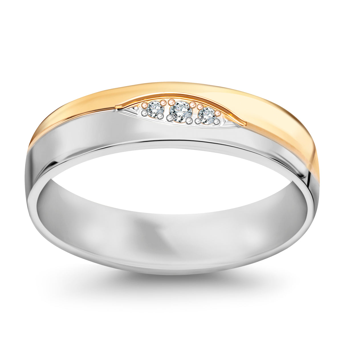 Obrączka ślubna z dwukolorowego złota z diamentami - 585 - 4,5 mm
