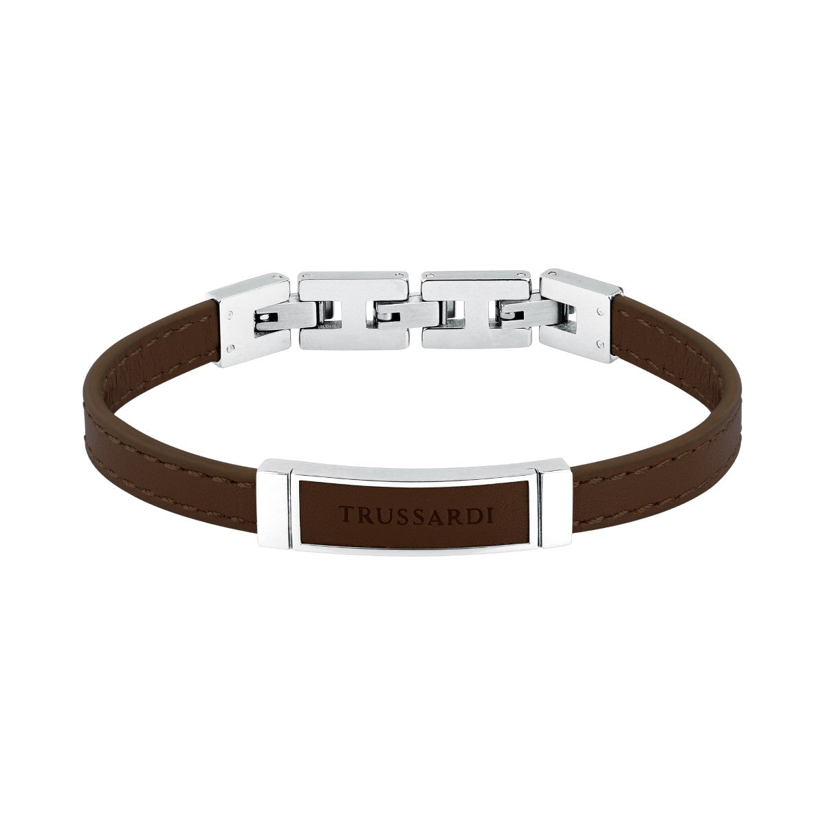 Bransoletka stalowa z brązową skórą - Trussardi T - Leather