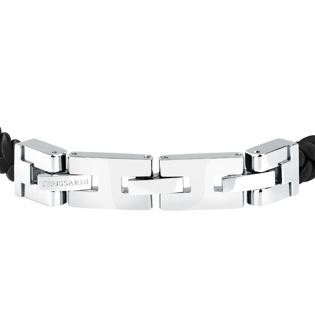 Bransoletka stalowa z czarną skórą - Trussardi T - Leather