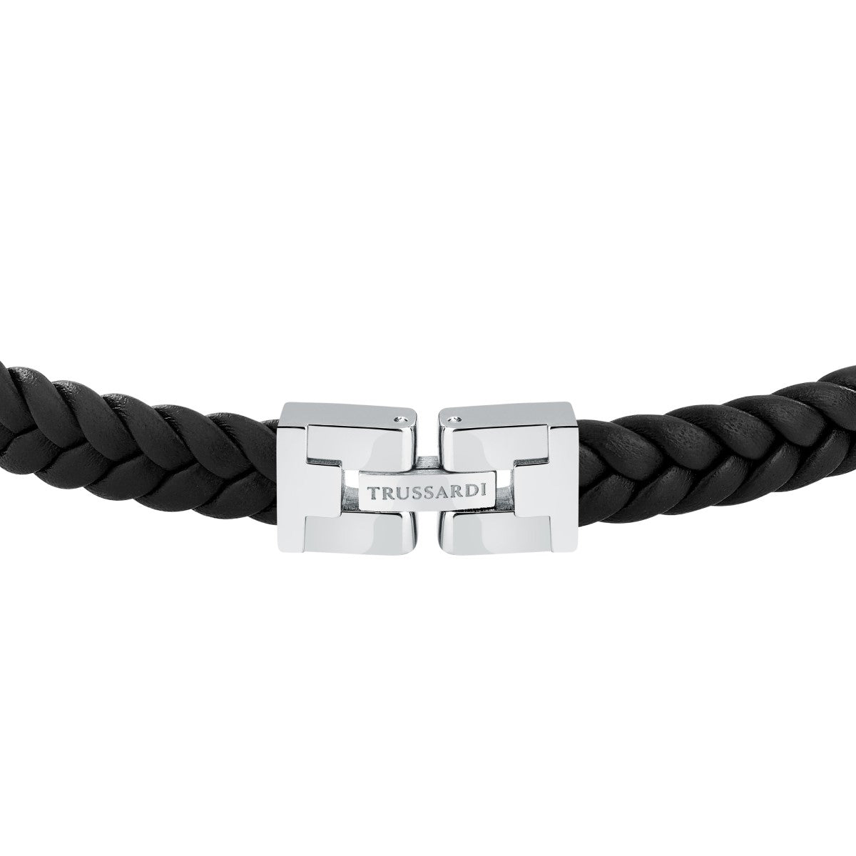 Bransoletka stalowa z czarną skórą - Trussardi T - Leather