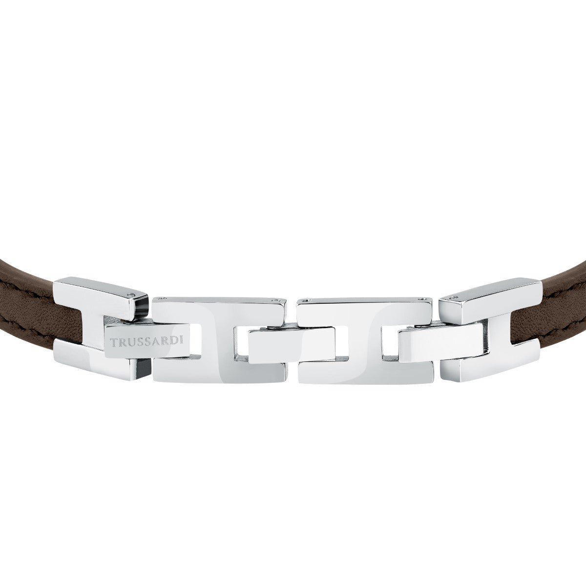 Bransoletka stalowa z brązową skórą - Trussardi - T-Leather