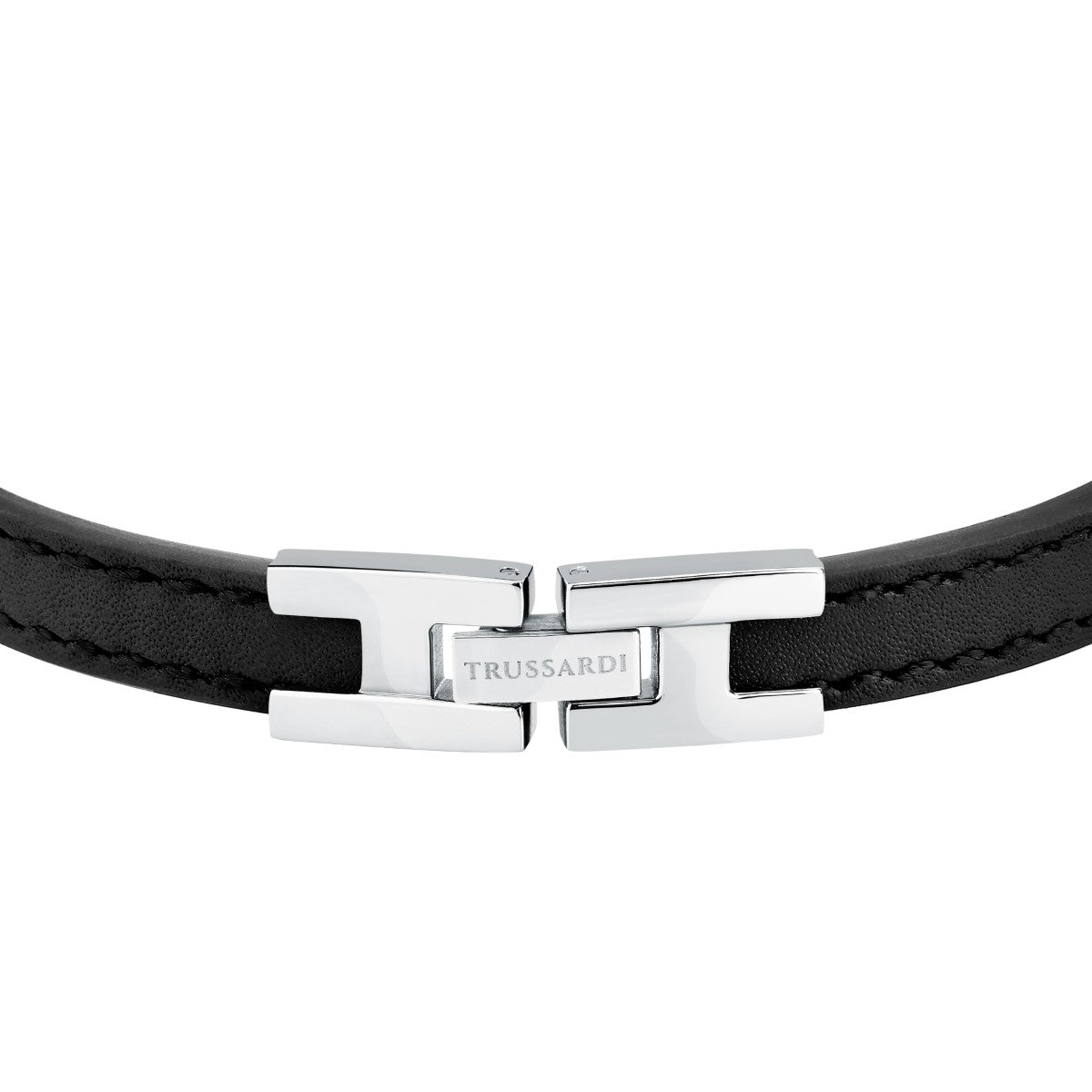 Bransoletka stalowa z czarną skórą - Trussardi T-Leather