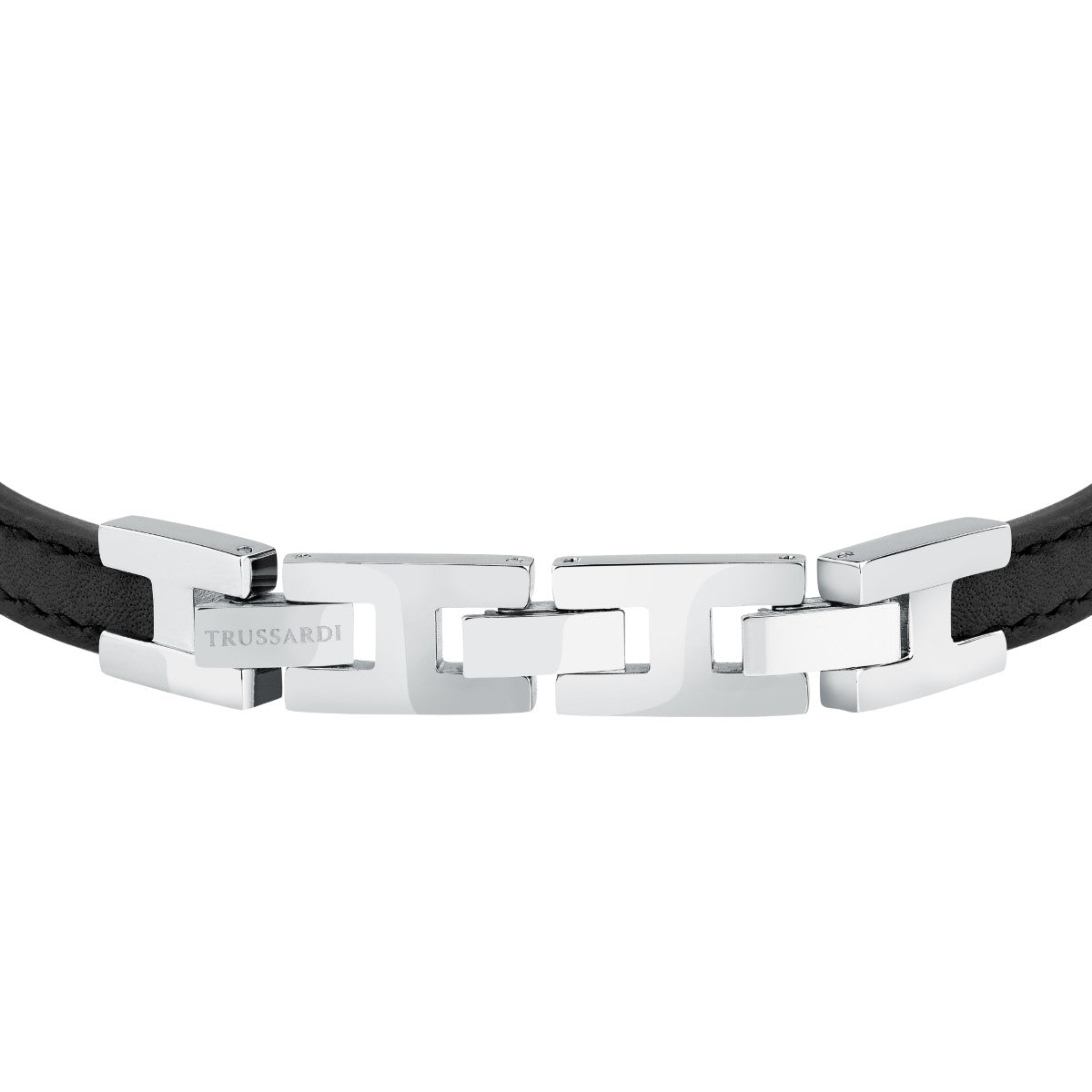 Bransoletka stalowa z czarną skórą - Trussardi T-Leather