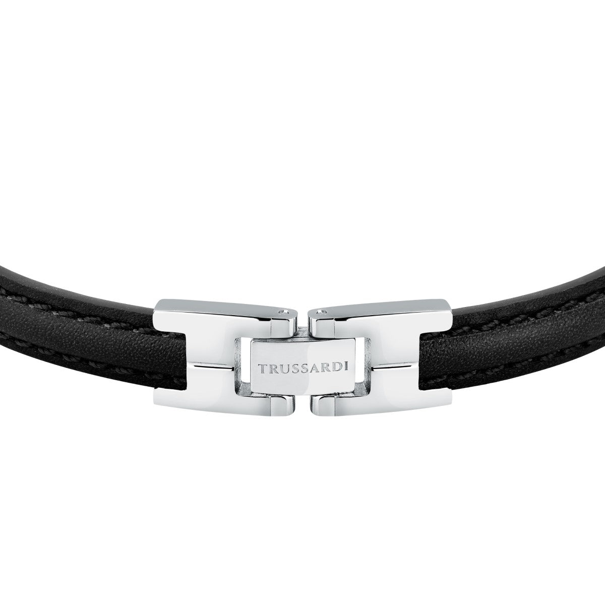 Bransoletka stalowa z czarną skórą - Trussardi T-Leather