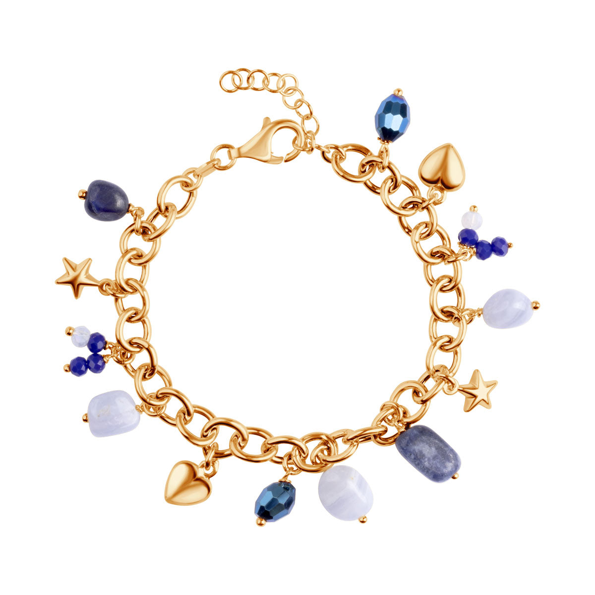 Bransoletka srebrna pozłacana z chalcedonem i lapis lazuli - Verona