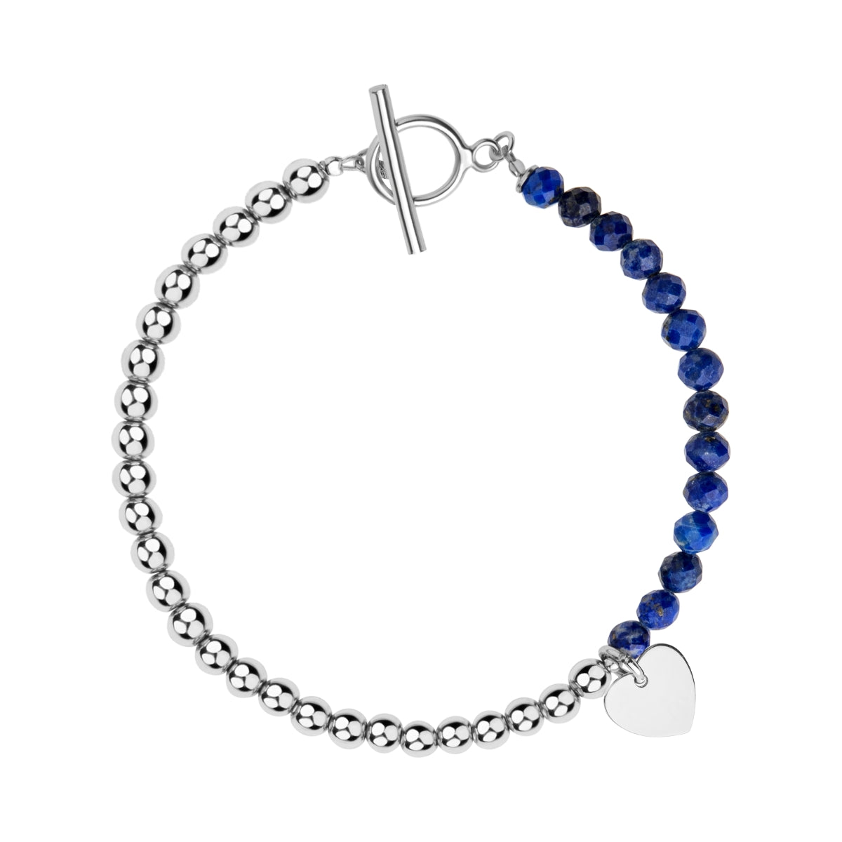 Srebrna bransoletka kulki lapis lazuli i hematyt - serce