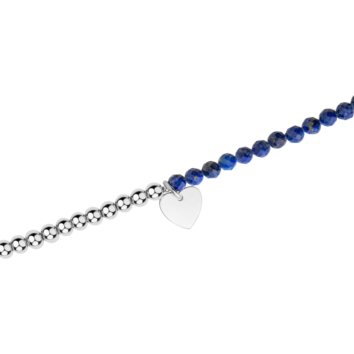 Srebrna bransoletka kulki lapis lazuli i hematyt - serce