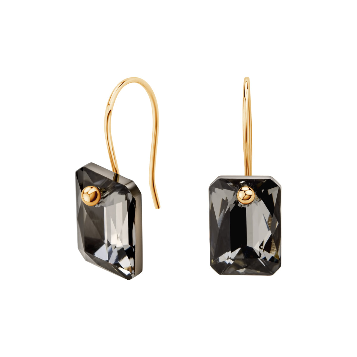 Kolczyki złote z szarymi kamieniami