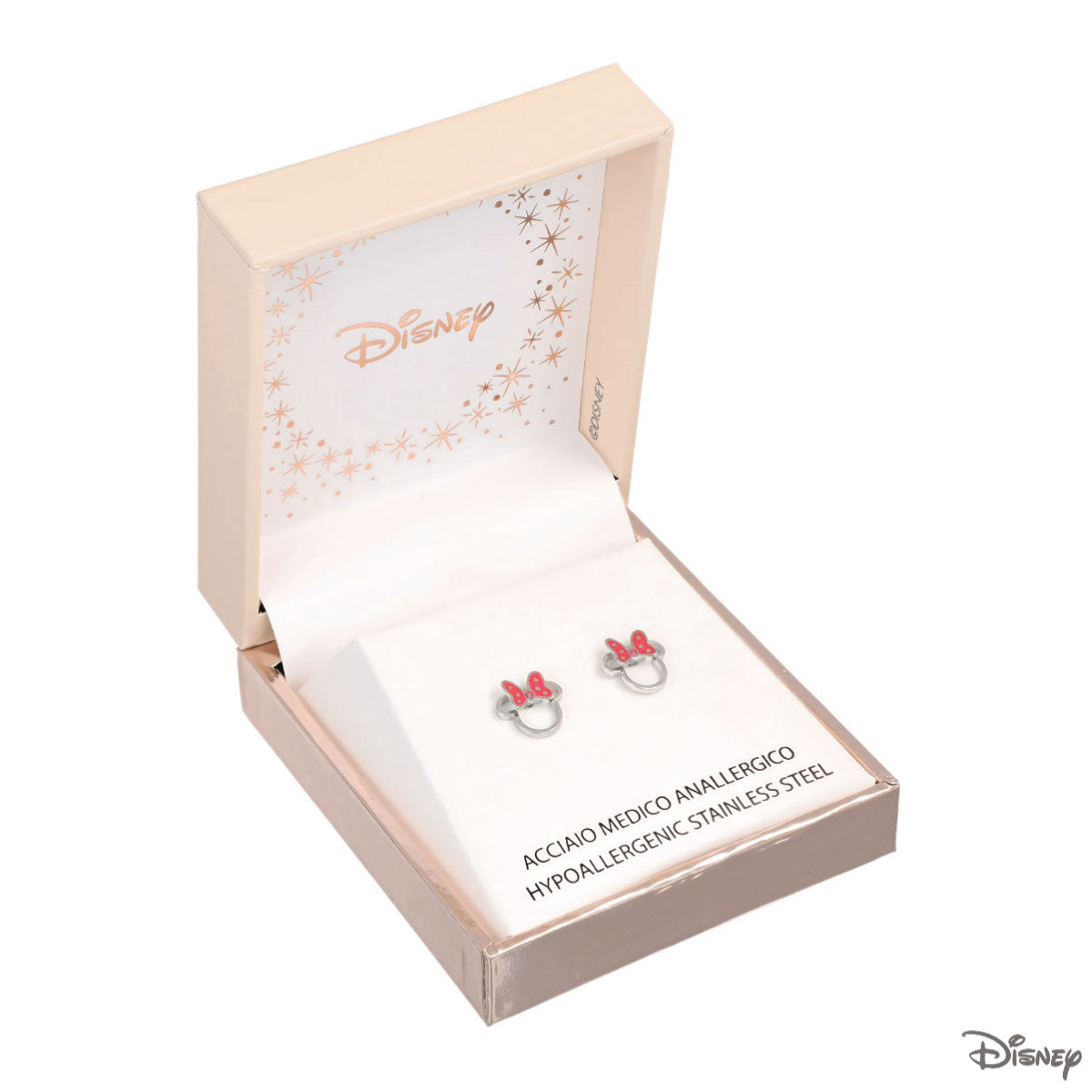 Kolczyki stalowe z czerwoną emalią - kokardki - Myszka Minnie - Disney