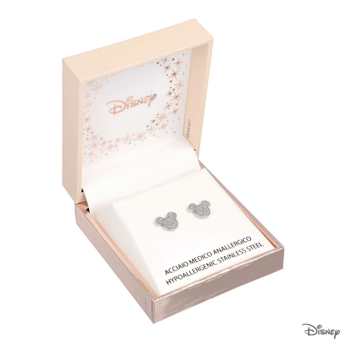 Kolczyki stalowe z srebrną emalią - Myszka Mickey - Disney