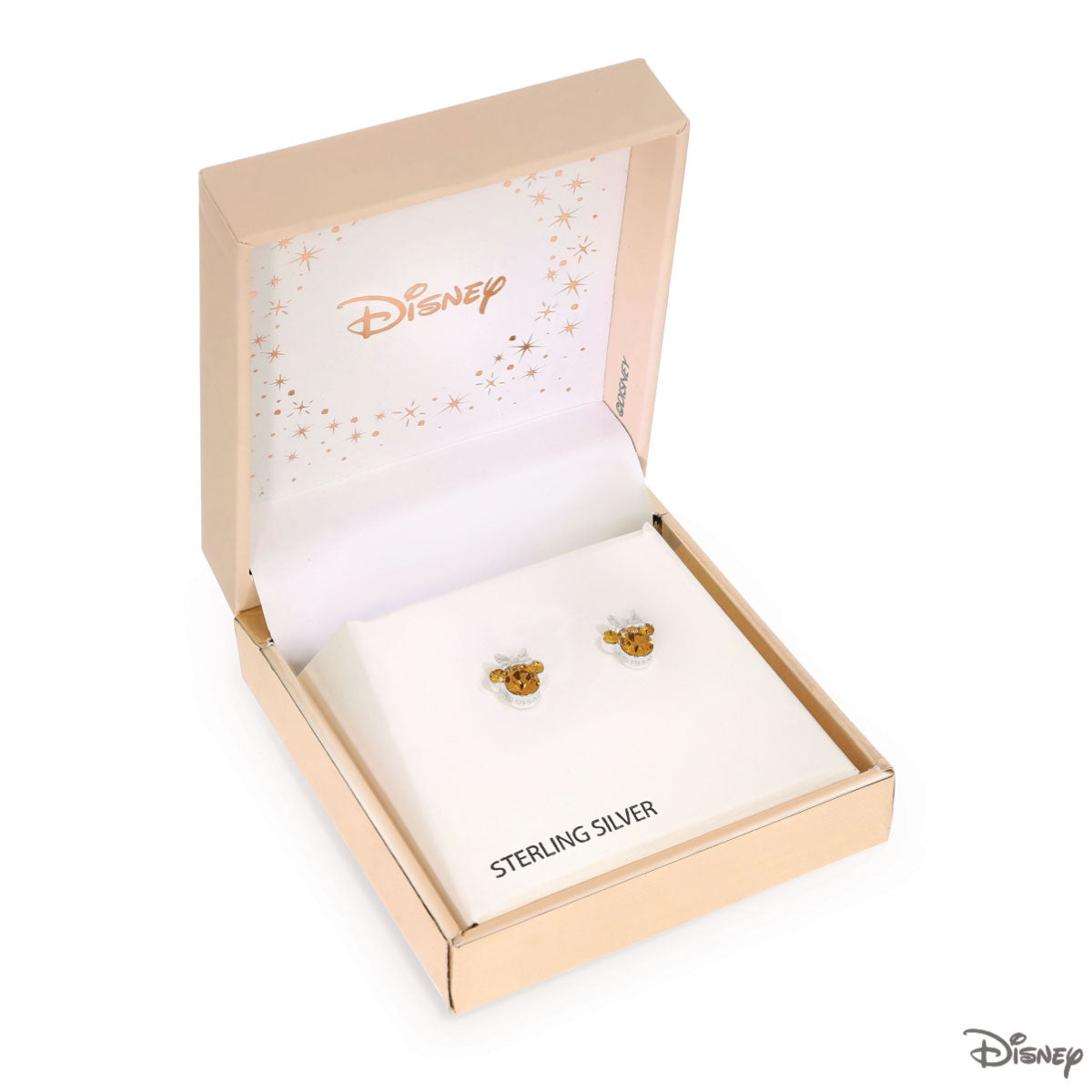 Kolczyki srebrne z pomarańczowymi cyrkoniami - Myszka Minnie - Disney