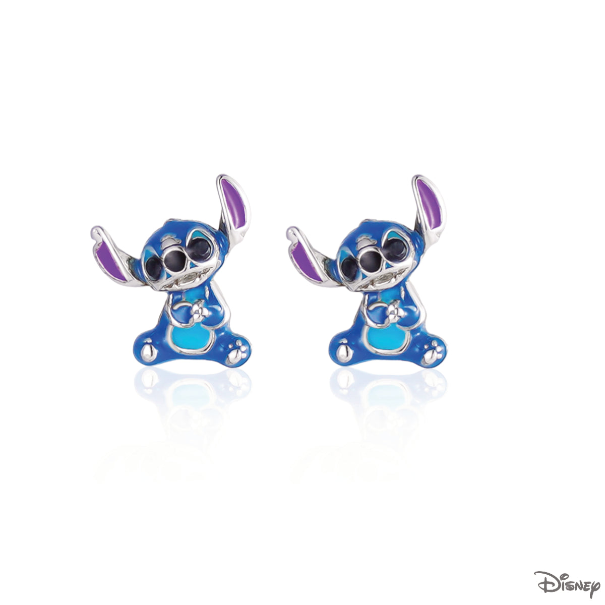 Kolczyki srebrne z niebieską emalią - Stitch - Disney - Verona