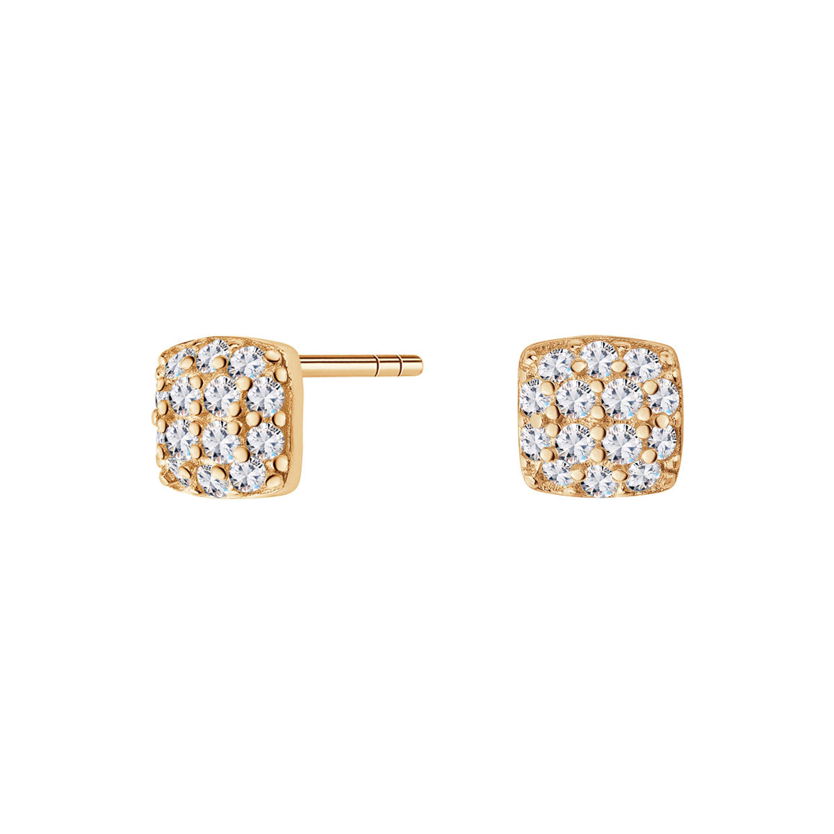 Kolczyki srebrne pozłacane z cyrkoniami - kwadraty - geometryczne