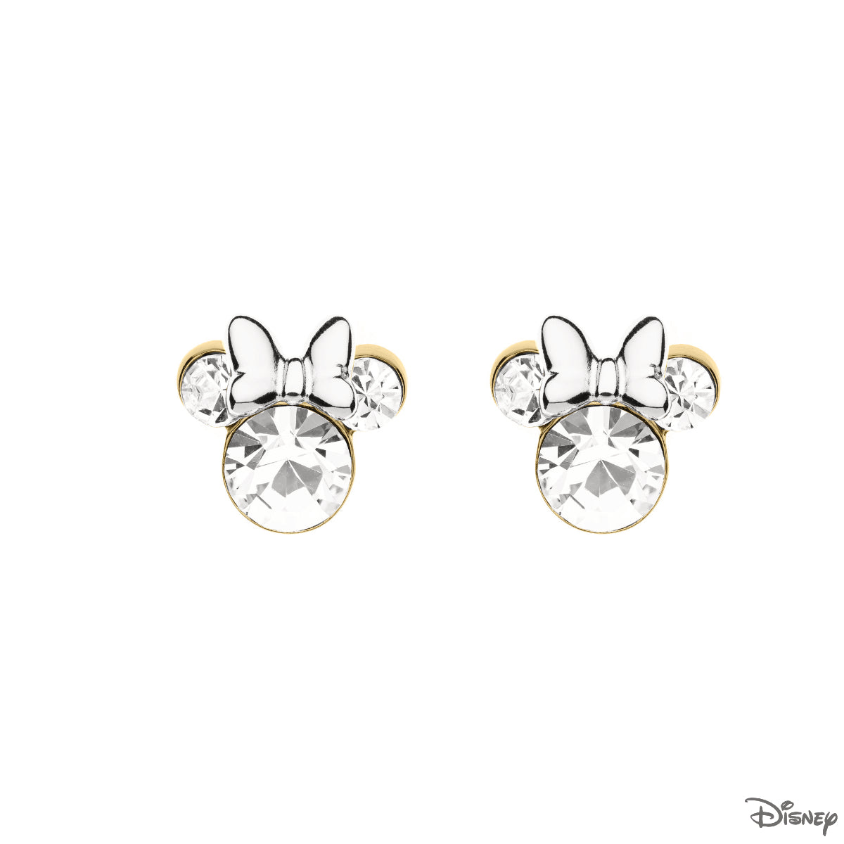 Kolczyki srebrne pozłacane z kryształami - kokardki - Myszka Minnie - Disney