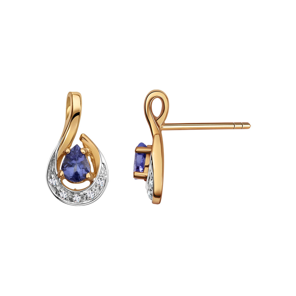 Kolczyki złote z tanzanitami i diamentami