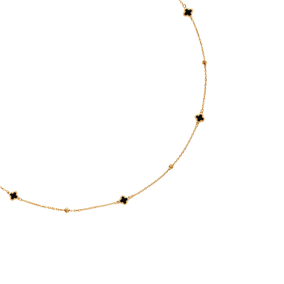 Naszyjnik złoty z czarną emalią - koniczyny - Verona