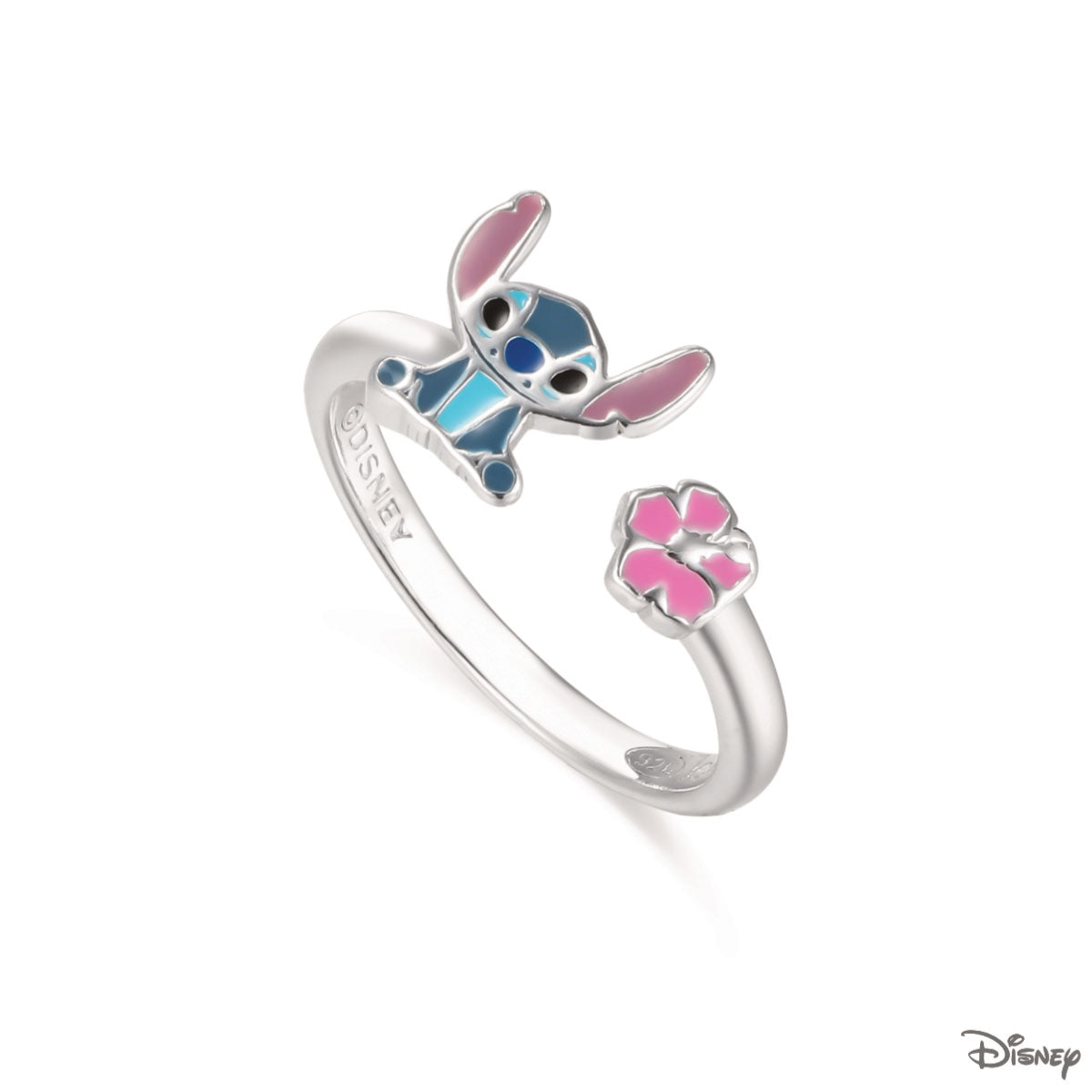 Pierścionek srebrny otwarty z kolorową emalią - Stitch - Disney