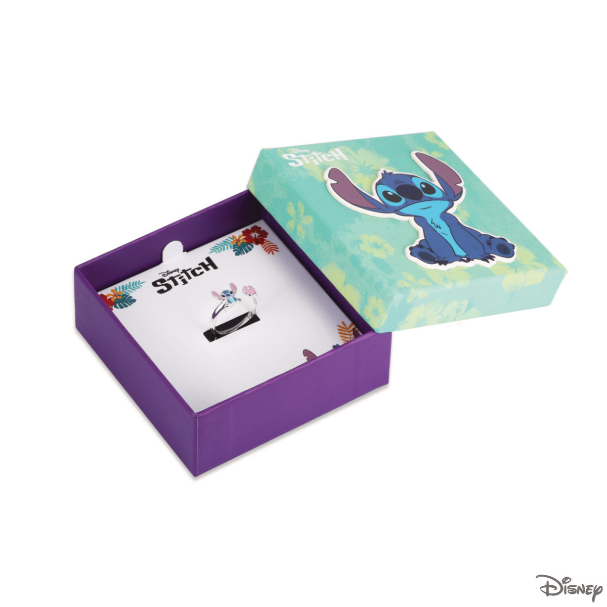 Pierścionek srebrny otwarty z kolorową emalią - Stitch - Disney
