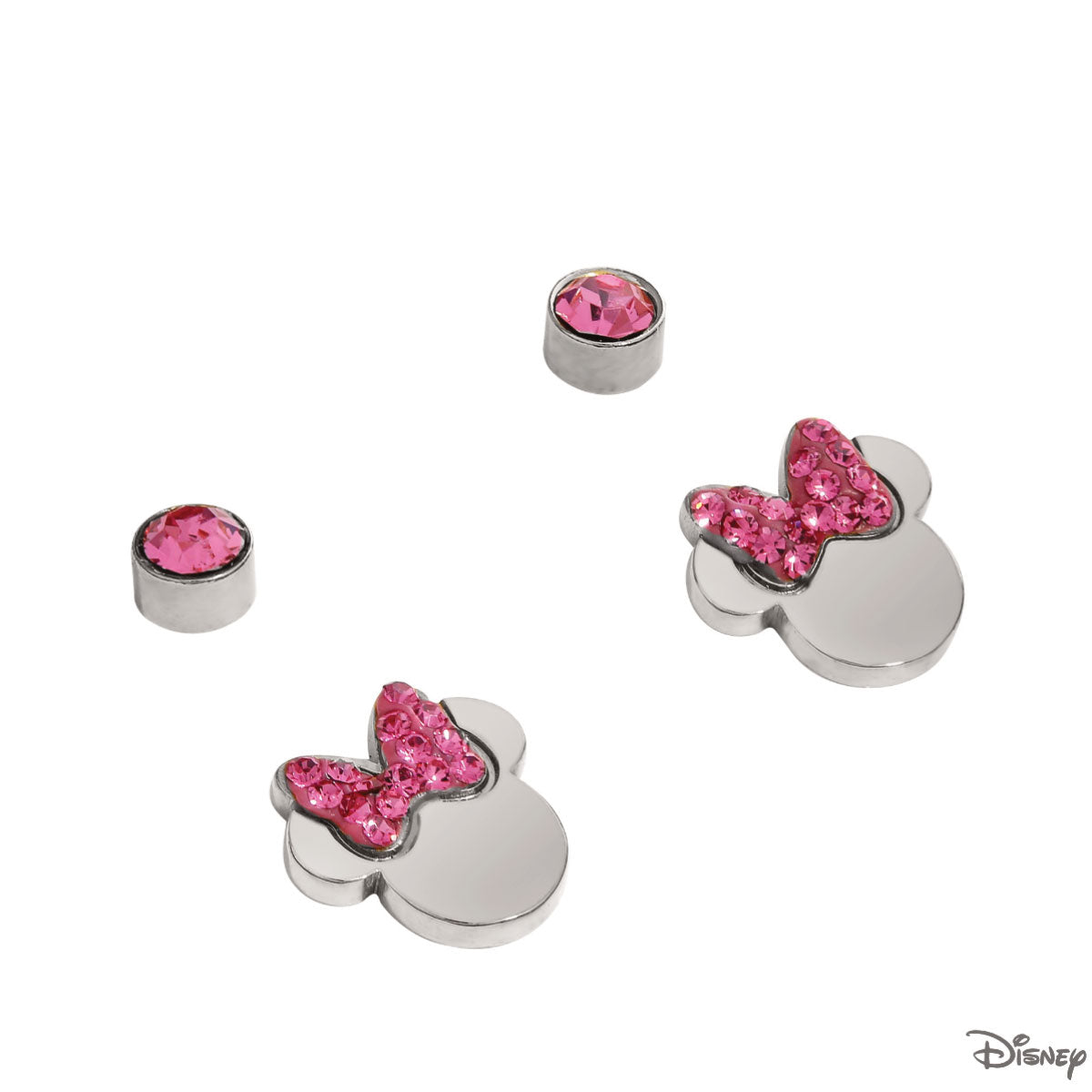 Zestaw kolczyków z różowymi cyrkoniami - kokardki - Myszka Minnie - Disney